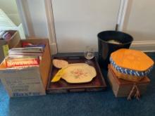 Serving Trays, Longaberger Basket, Assorted Newsweek Magazines