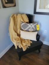 Coaster furniture faux leather bedroom chair with throw and accent pillows