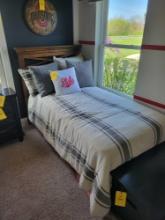 Twin size bed with headboard, hollywood frame, mattress/boxspring and bedding