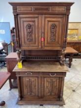 Ornate 1840s English Carved Walnut Hutch