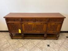 Ornate 1940s Mexican Walnut Buffet Server