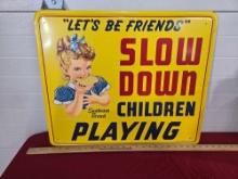 Metal " Let's Be Friends" Slow Down Children Playing Sign