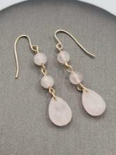 14k gold & rose quartz beaded dangle earrings