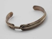 Sterling silver feather cuff bracelet, 6.5" wrist