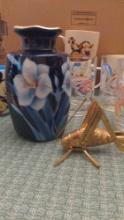 Japanese Porcelain Vase, Brass Grasshopper paperweight, & collectible glassware