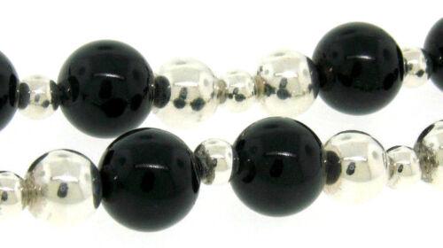Tiffany & Co. Sterling Silver & Black Onyx Graduated Bead Ball Long 32" Necklace