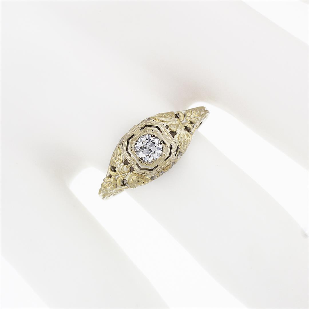 Antique Art Deco 18k Gold 0.26 ctw European Diamond Lambert Bros Filigree Ring