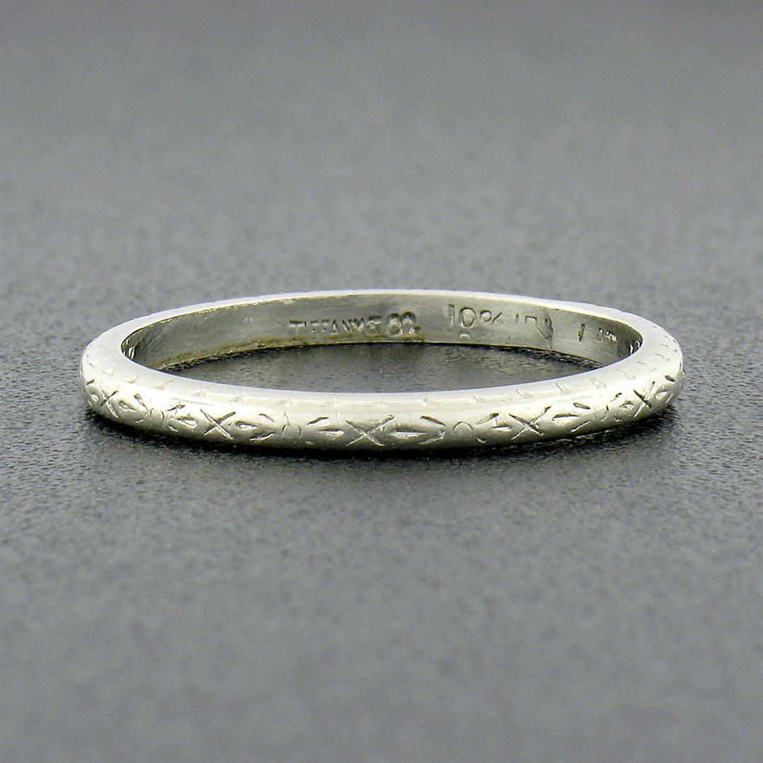 Antique Art Deco Tiffany & Co. Platinum Engraved Work Eternity Wedding Band Ring