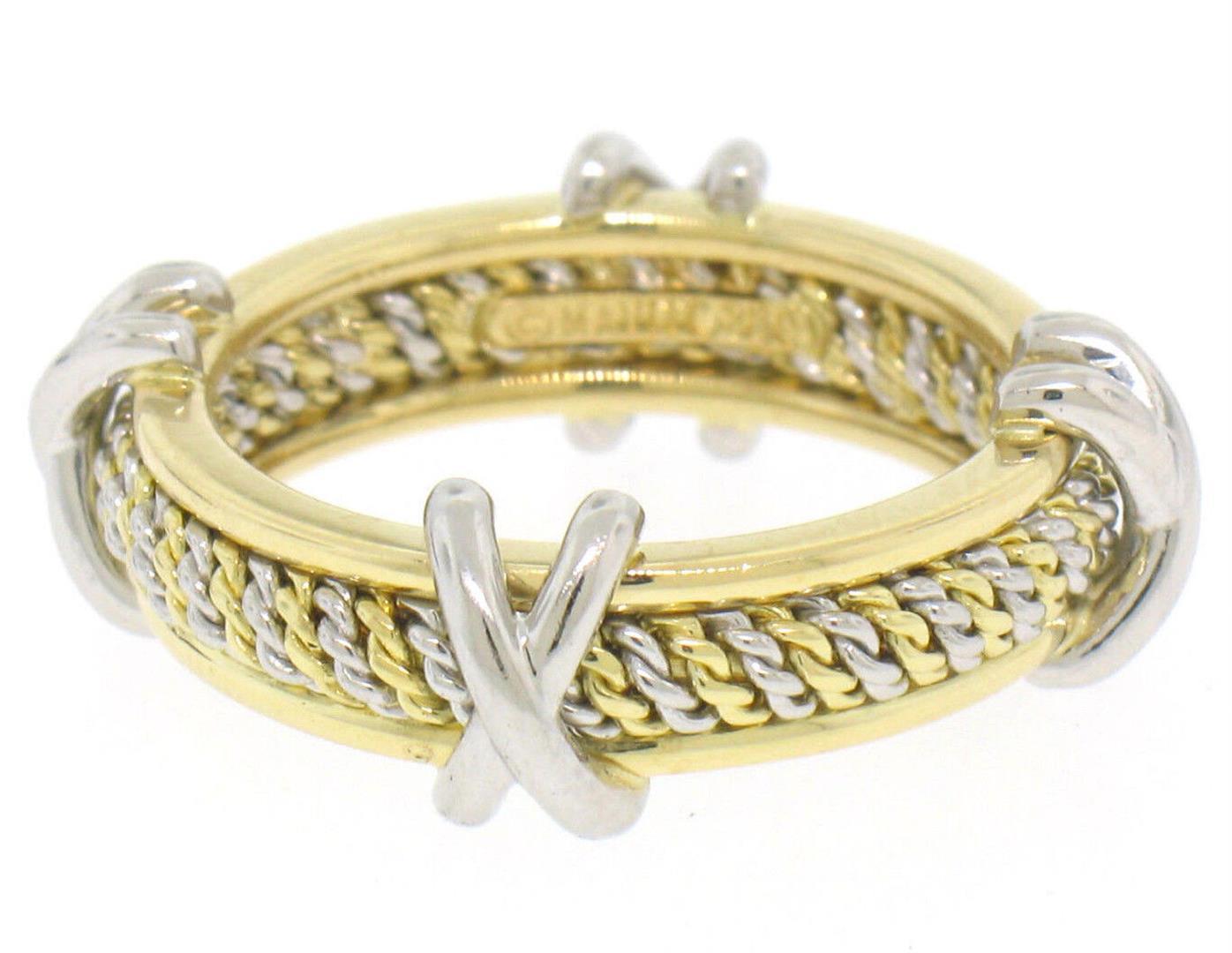 Mavito Solid Platinum 18k Yellow Gold Twisted Wire & X Eternity Band Ring Sz 5.5