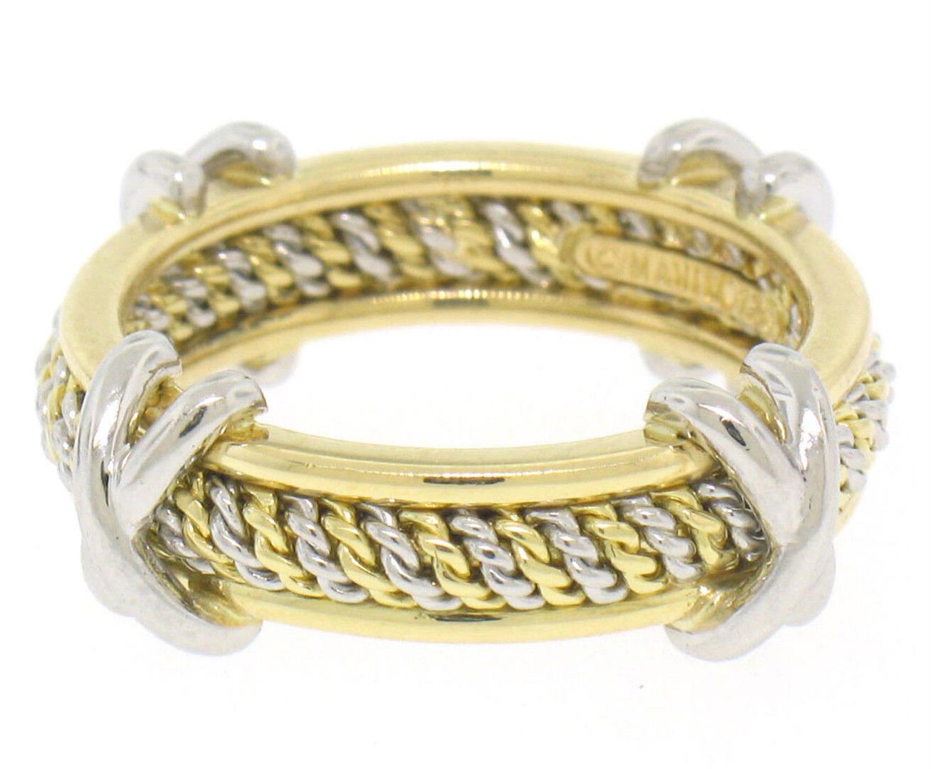 Mavito Solid Platinum 18k Yellow Gold Twisted Wire & X Eternity Band Ring Sz 5.5