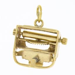 Vintage 14k Yellow Gold Mechanical Detailed Typewriter Collectible Charm Pendant