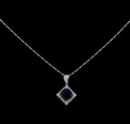 18KT White Gold 3.18 ctw Sapphire and Diamond Pendant With Chain