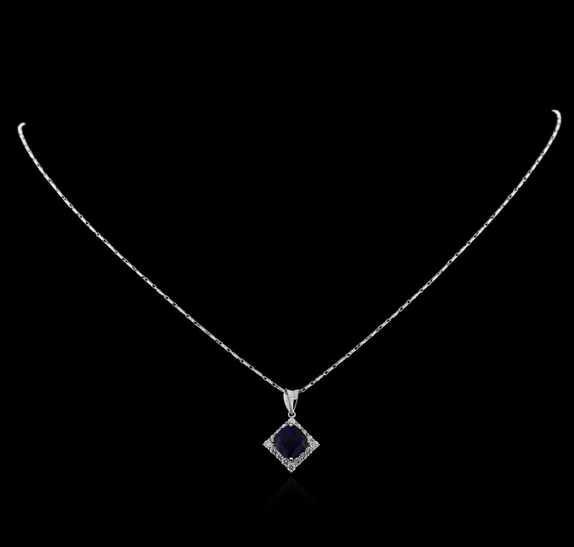 18KT White Gold 3.18 ctw Sapphire and Diamond Pendant With Chain