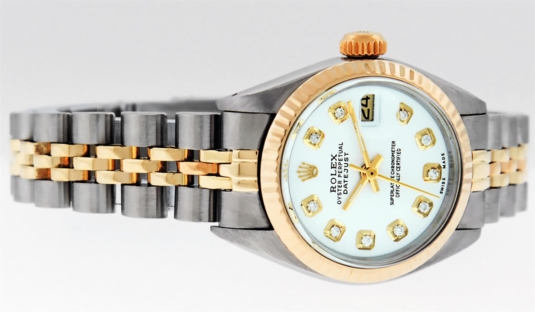 Rolex Ladies Two Tone 18K Yellow Gold And Steel White Diamond Quickset Datejust