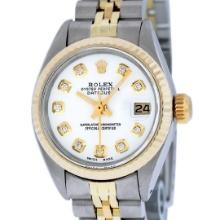 Rolex Ladies Two Tone 18K Yellow Gold And Steel White Diamond Quickset Datejust