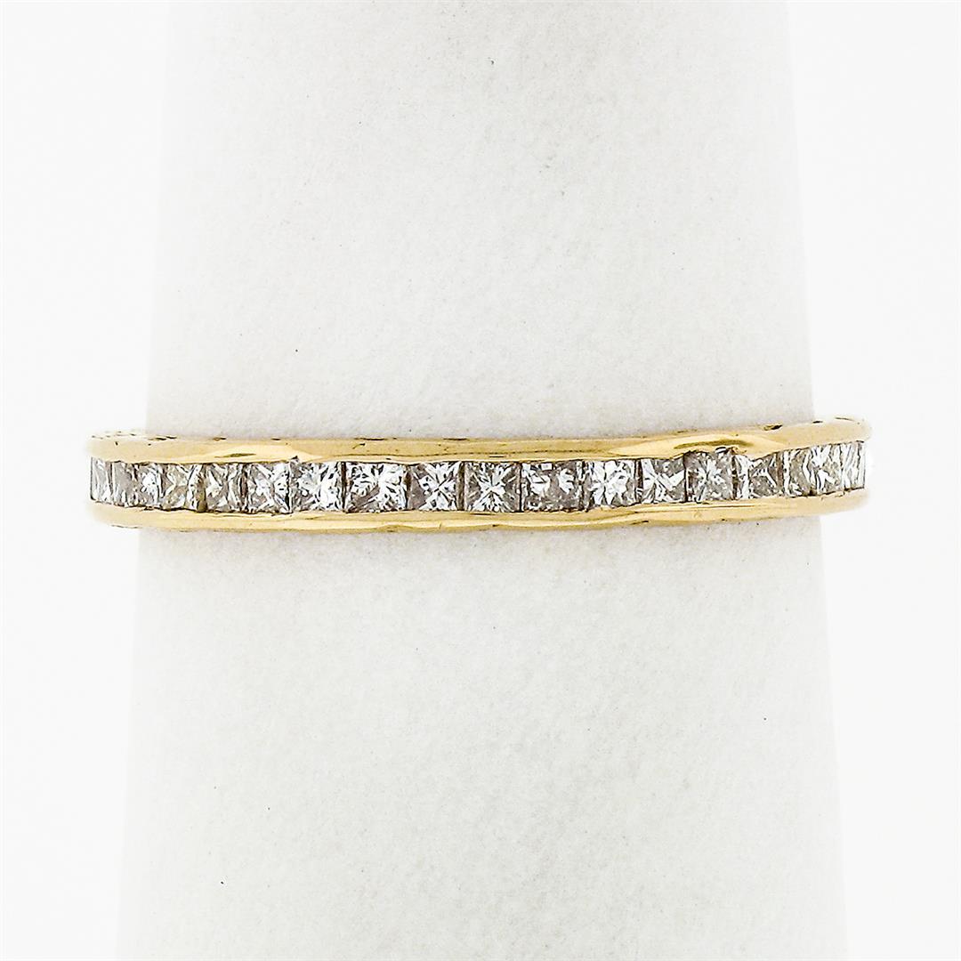 Vintage 18k Gold 0.85 ctw Channel Princess Cut Diamond Eternity Wedding Band Rin