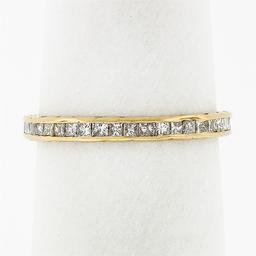 Vintage 18k Gold 0.85 ctw Channel Princess Cut Diamond Eternity Wedding Band Rin