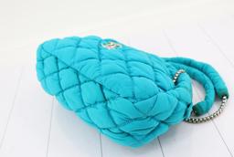 Chanel Turquoise Blue Quilted Bubble Jersey Snake Effect Chain Shoulder Bag