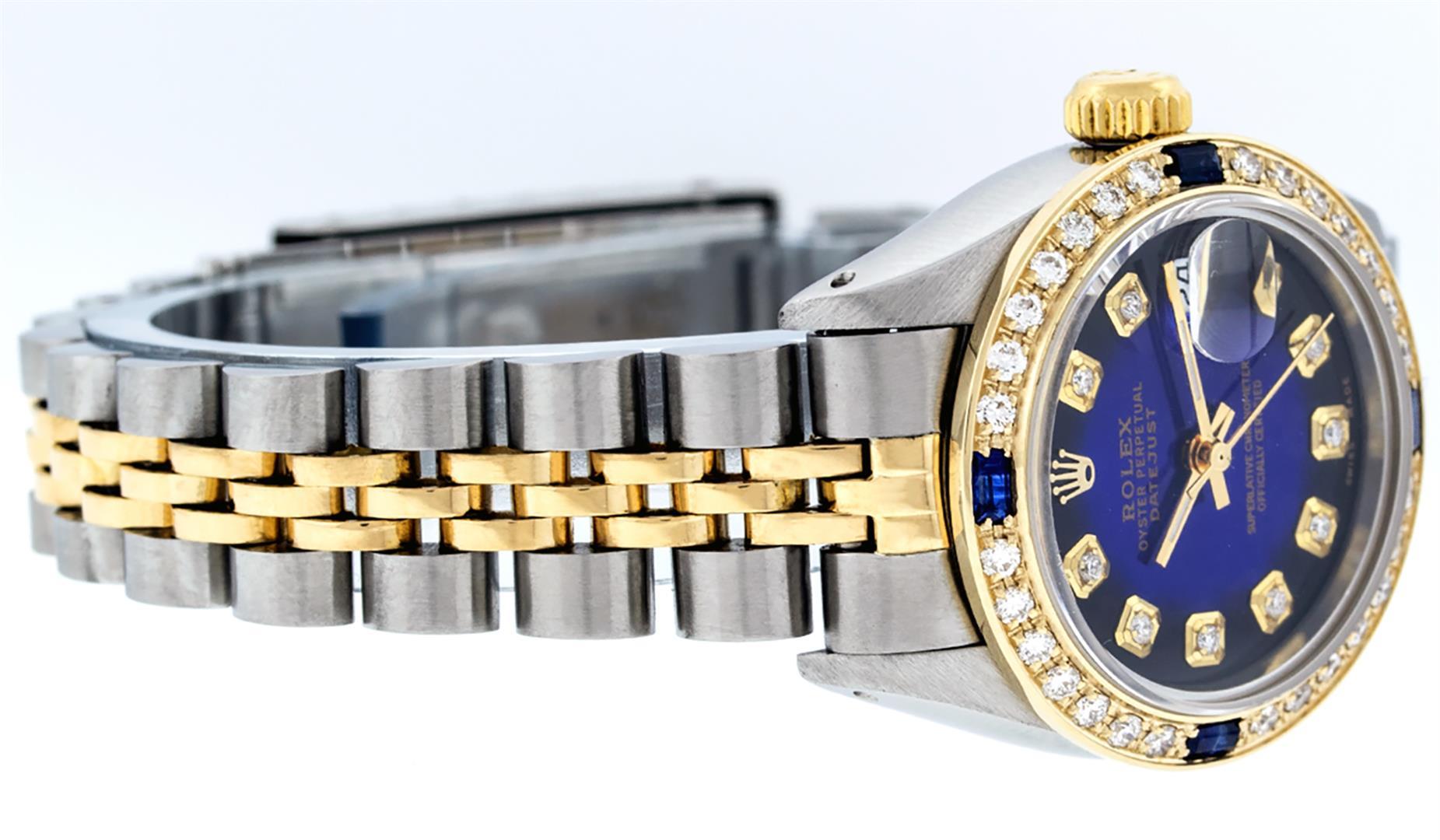 Rolex Ladies Two Tone 18K Yellow Gold And Steel Blue Vignette Diamond Quickset D