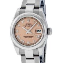 Rolex Ladies New Style Sapphire Quickset Salmon Roman Smooth Bezel Wristwatch 26