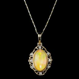 4.05 ctw Opal and 0.28 ctw Diamond 14K Yellow Gold Pendant