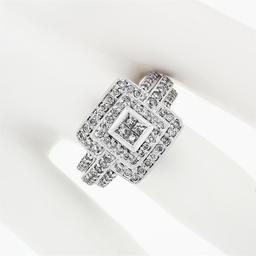 18k White Gold 1.20 ctw Round & Princess Cut Diamond Tiered Square Cluster Ring