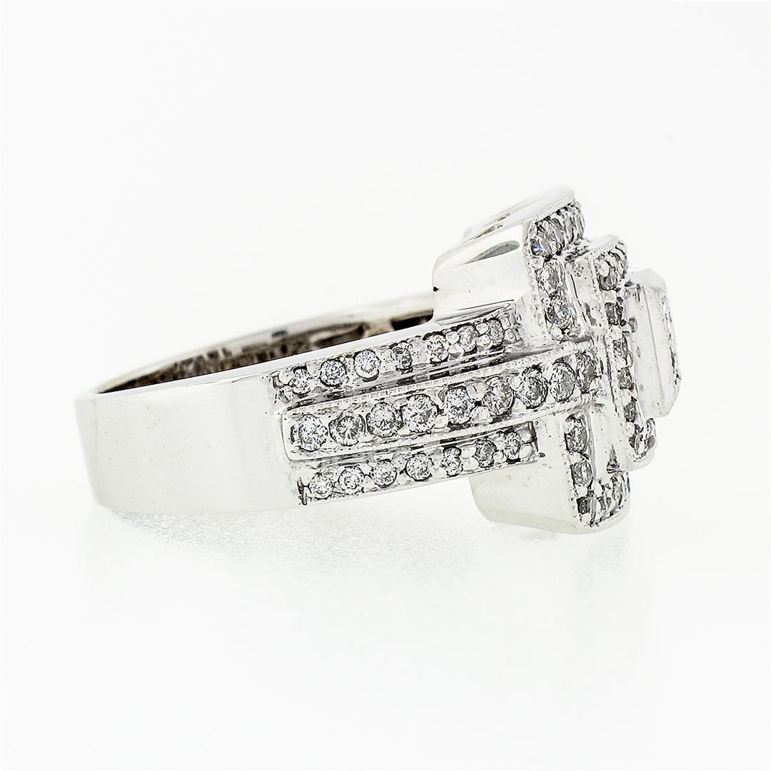 18k White Gold 1.20 ctw Round & Princess Cut Diamond Tiered Square Cluster Ring