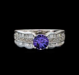 14KT White Gold 0.85 ctw Tanzanite and Diamond Ring