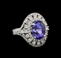 5.00 ctw Tanzanite and Diamond Ring - 14KT White Gold