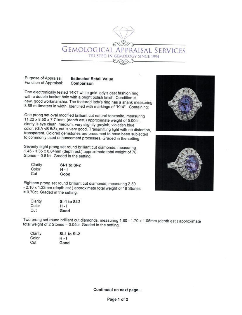 5.00 ctw Tanzanite and Diamond Ring - 14KT White Gold