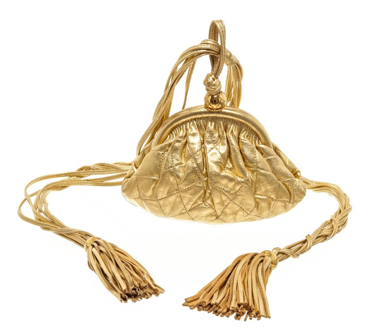 Chanel Vintage Gold Leather Tassel Frame Waist Bag