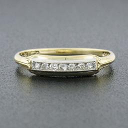 Antique 14k Yellow Gold Palladium Top .12 ctw Single Cut Diamond Channel Band Ri