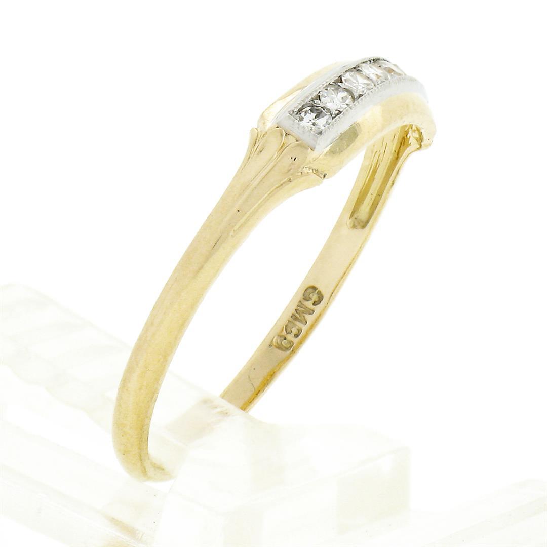 Antique 14k Yellow Gold Palladium Top .12 ctw Single Cut Diamond Channel Band Ri