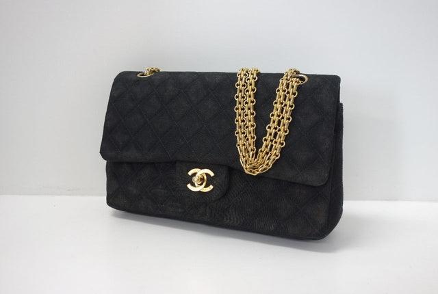 Chanel Black Quilted Fabric Medium Flap Bag