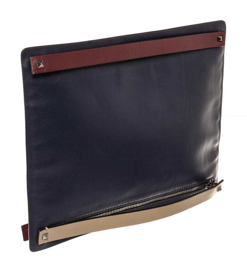 Valentino Navy Blue Leather Double Zip Clutch