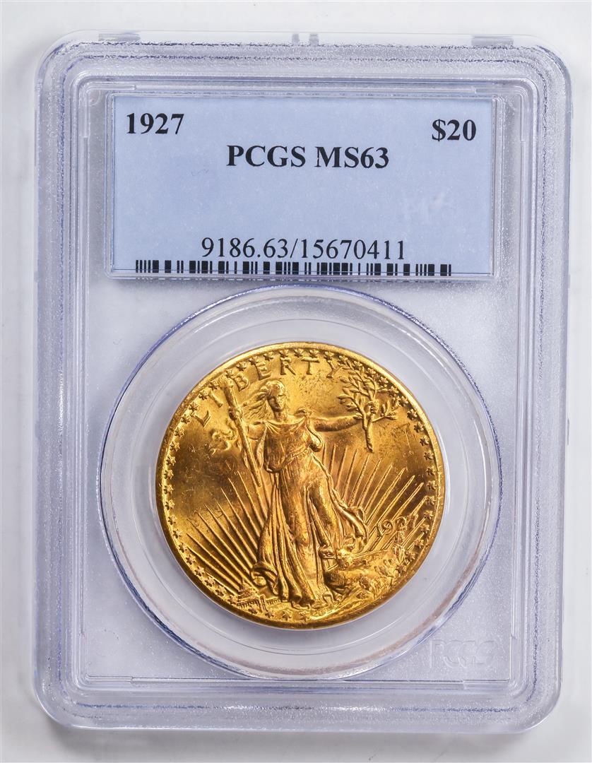 1927 $20 Double Eagle Gold Coin PCGS MS63