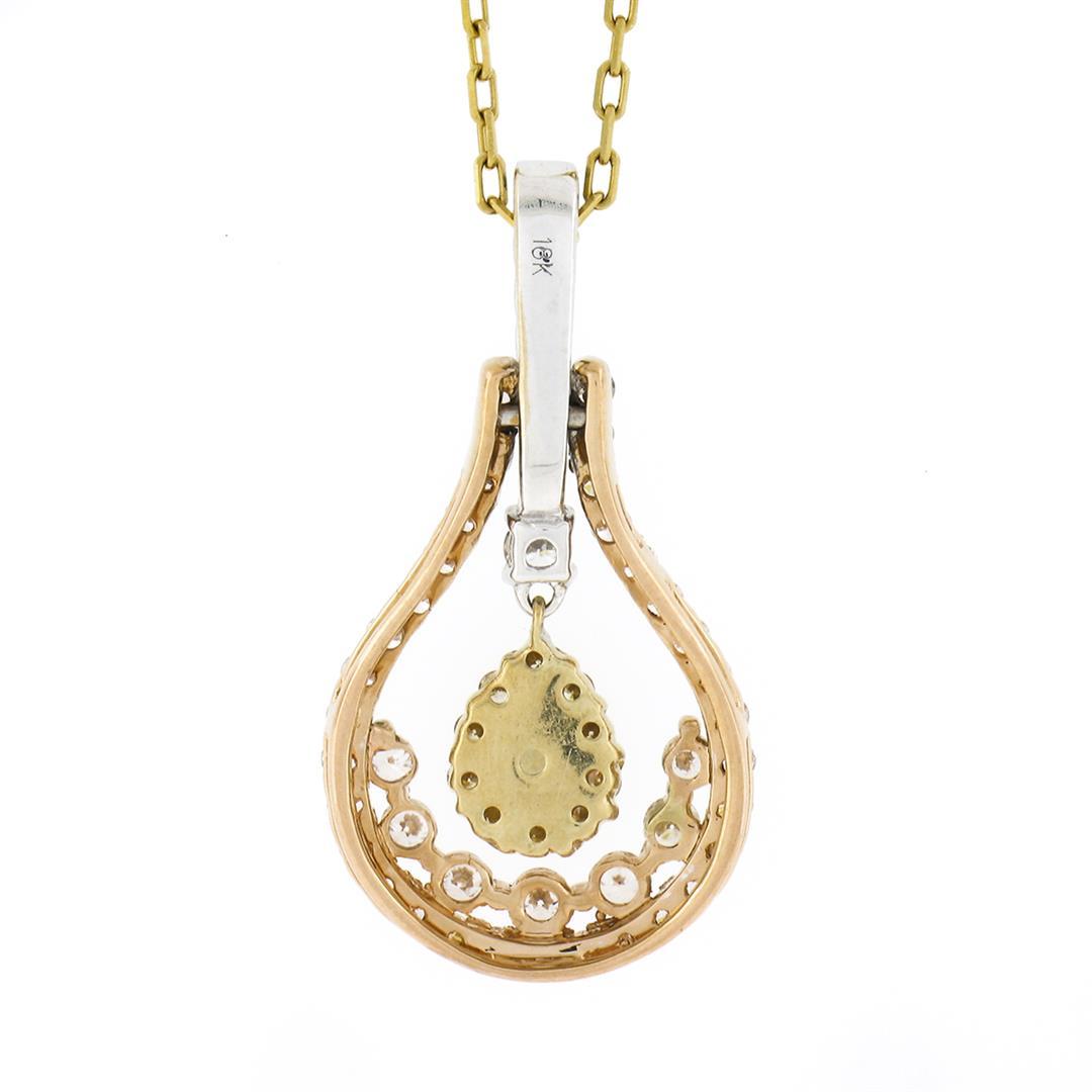 18K Gold 1.20 ctw White & Yellow Diamond Open Teardrop Dangle Pendant w/ 18" Cha