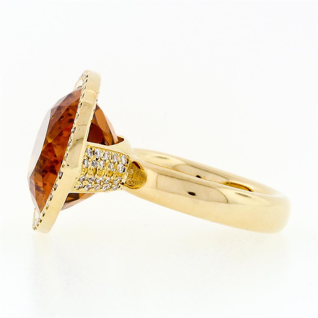 Estate 18K Gold Large Wide Citrine Diamond Halo Almond Eye Shaped Cocktail Ring