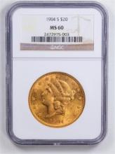 1904-S $20 Saint-Gaudens No Motto Double Eagle Gold Coin NGC MS60