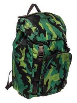 Prada Green Printed Camo Tessuto Large Front Pocket Double Buckle Backpack