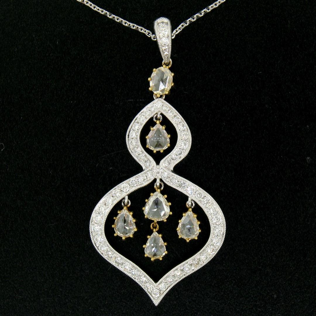 18k White and Yellow Gold 2.10 ctw White and Yellow Diamond Dangle Pendant Neckl