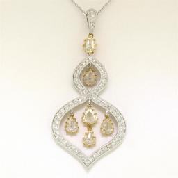 18k White and Yellow Gold 2.10 ctw White and Yellow Diamond Dangle Pendant Neckl