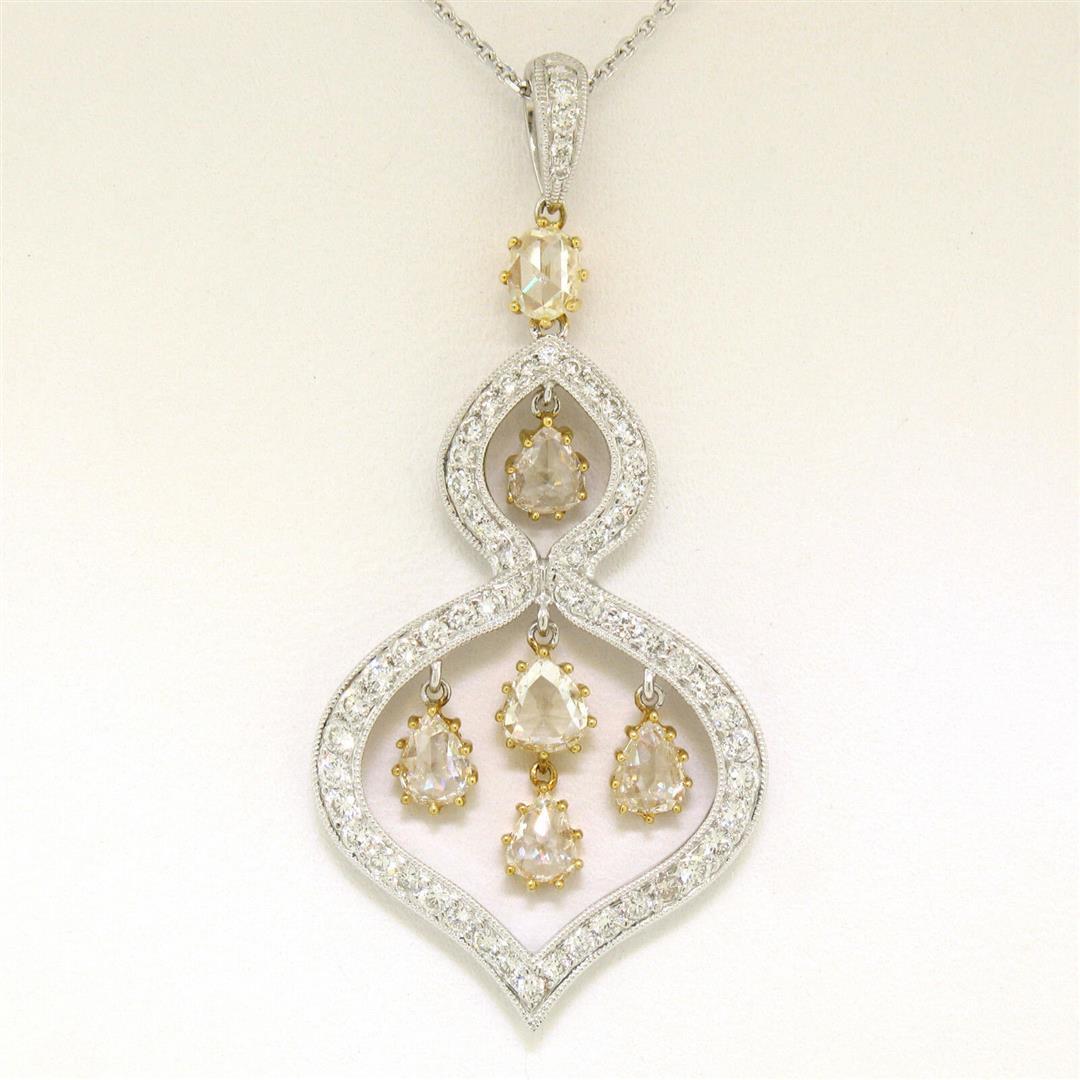 18k White and Yellow Gold 2.10 ctw White and Yellow Diamond Dangle Pendant Neckl