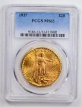 1927 $20 Double Eagle Gold Coin PCGS MS63