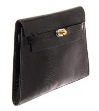 Hermes Black Leather Lizard Kelly Danse Pochette Shoulder Bag