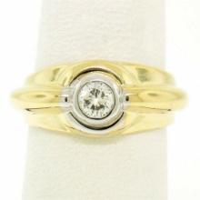 Men's 14k Yellow and White Gold 0.40 ctw Bezel Round Diamond Solitaire Band Ring