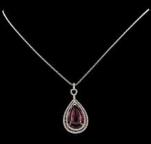 12.33 ctw Tourmaline and Diamond Pendant With Chain - 14KT White Gold