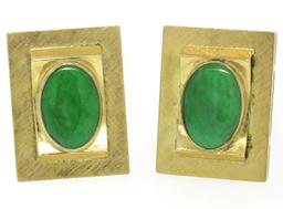 Vintage Men's 14k Yellow Gold EGL Deep Green Jadeite Jade Rectangular Cufflinks