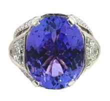 16.38 ctw Tanzanite and 3.30 ctw Diamond Ring - Platinum