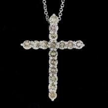 New 14k White Gold 1.52 ctw Fancy Colored Round Diamond Cross Pendant Necklace